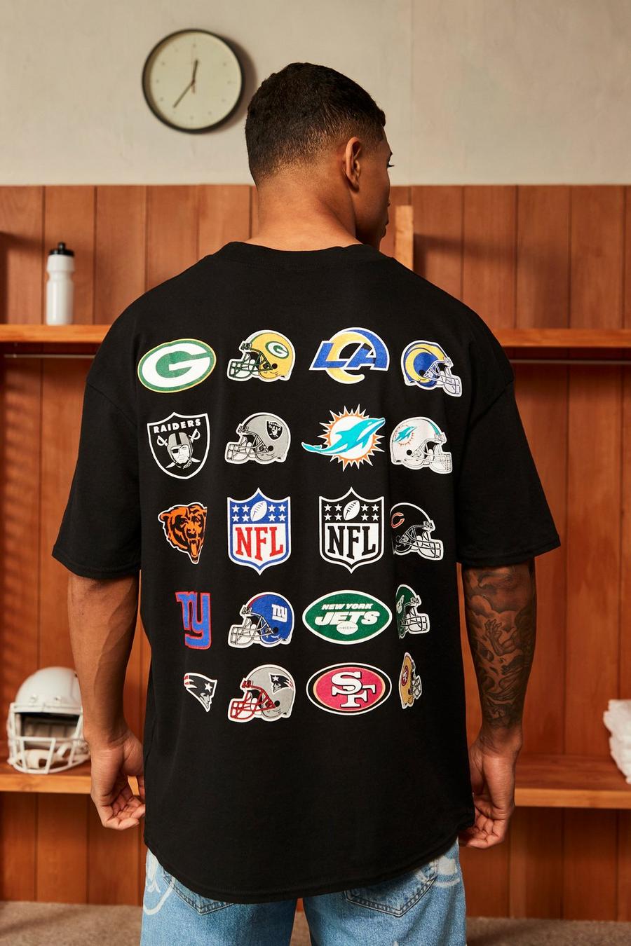 Camiseta oversize con estampado de equipos de NFL, Black