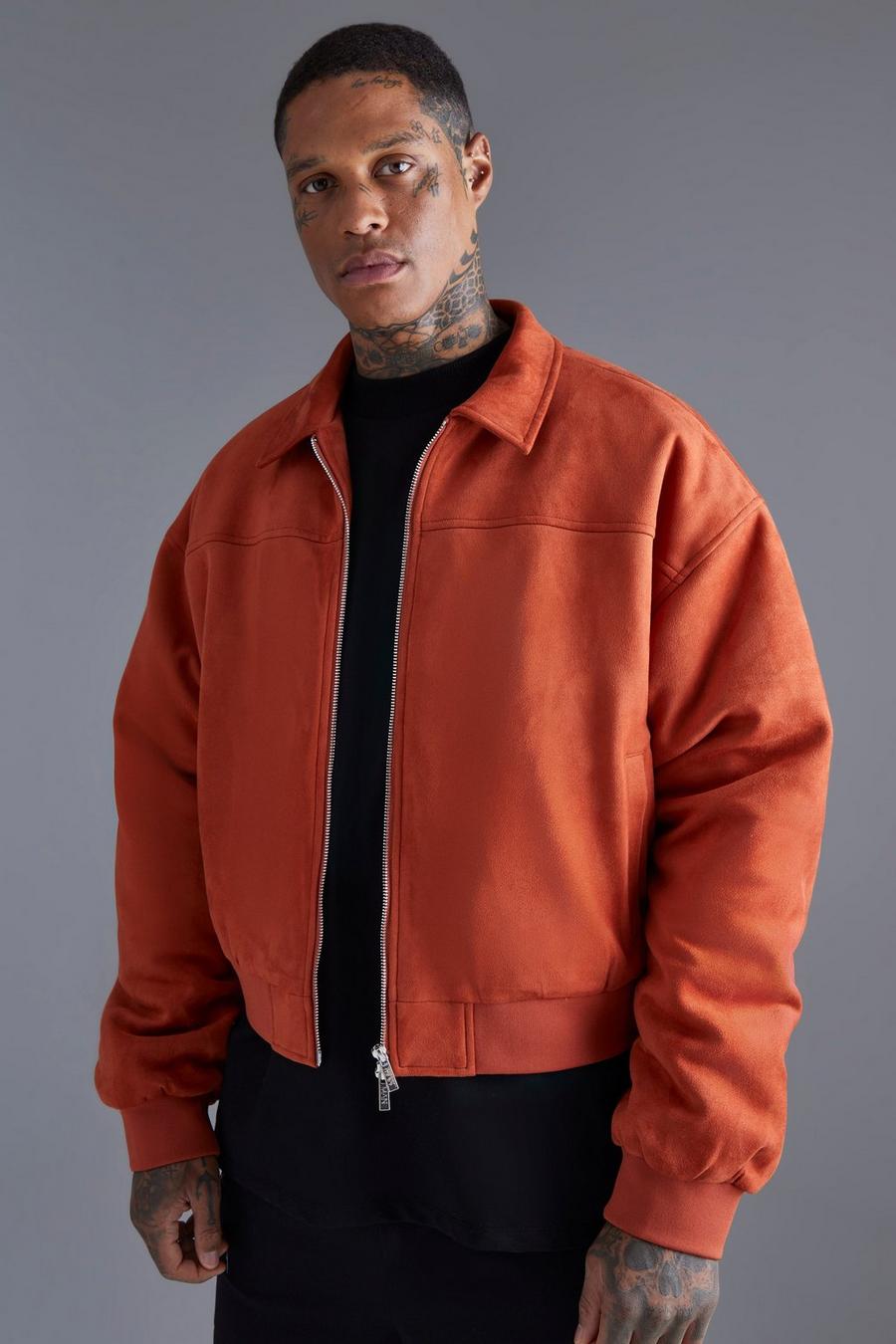 Burnt orange Faux Suede Boxy Collared Bomber
