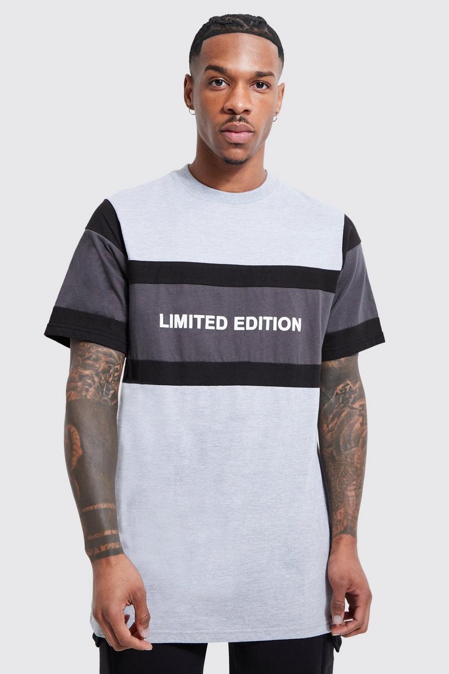 Longline Limited Colour Block T-shirt, Grey marl