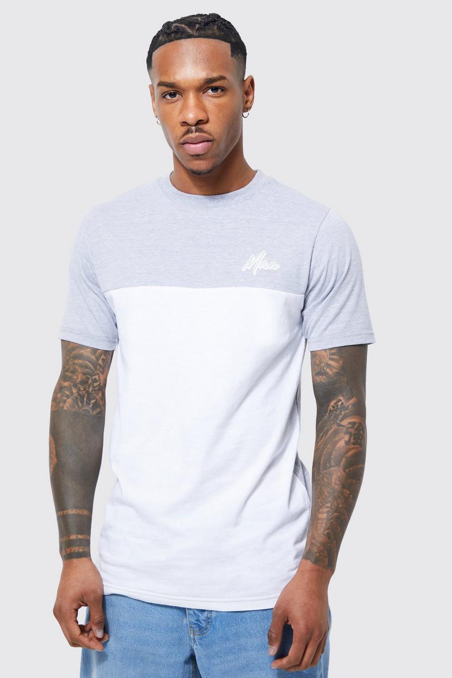 Camiseta MAN ajustada con colores en bloque, Grey marl