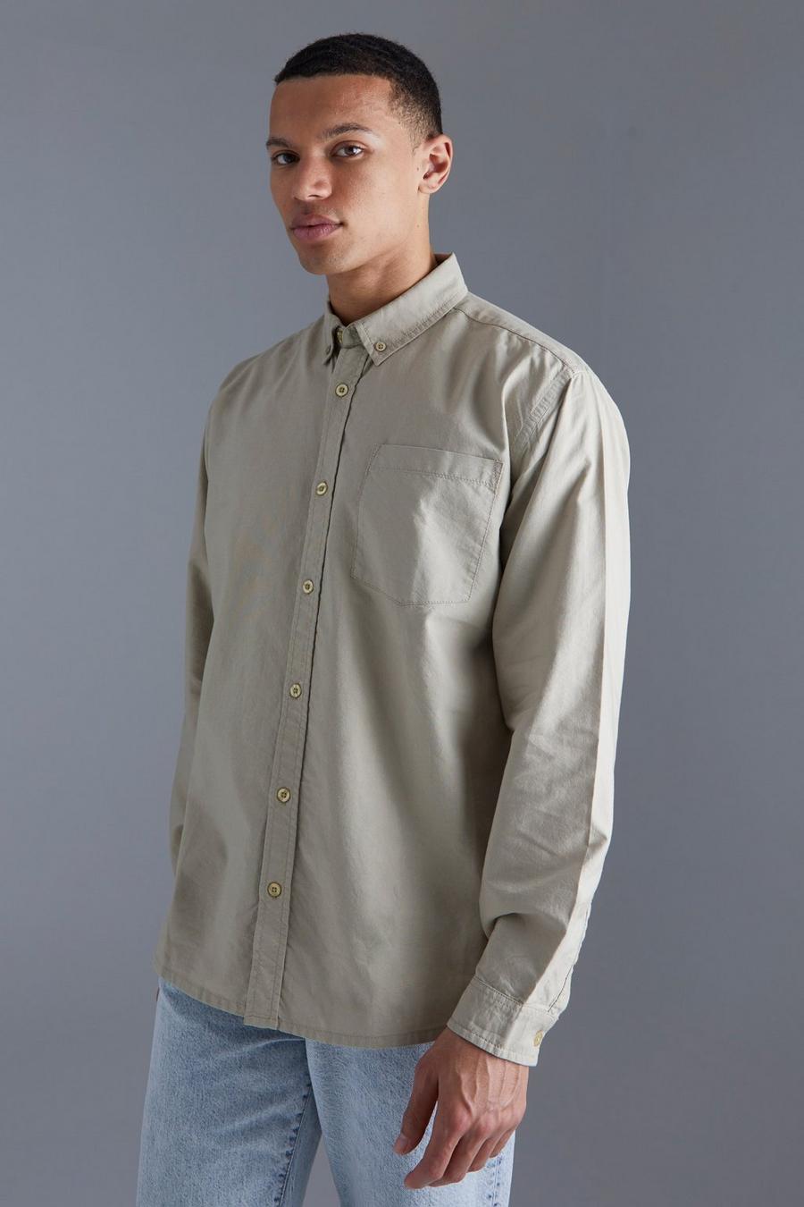 Stone Tall Relaxed Fit Long Sleeve Oxford Shirt 