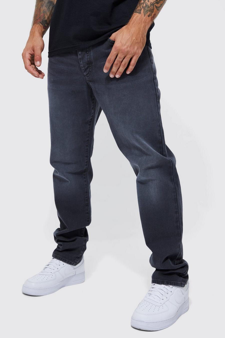 Dark grey Onbewerkte Jeans Met Rechte Pijpen
