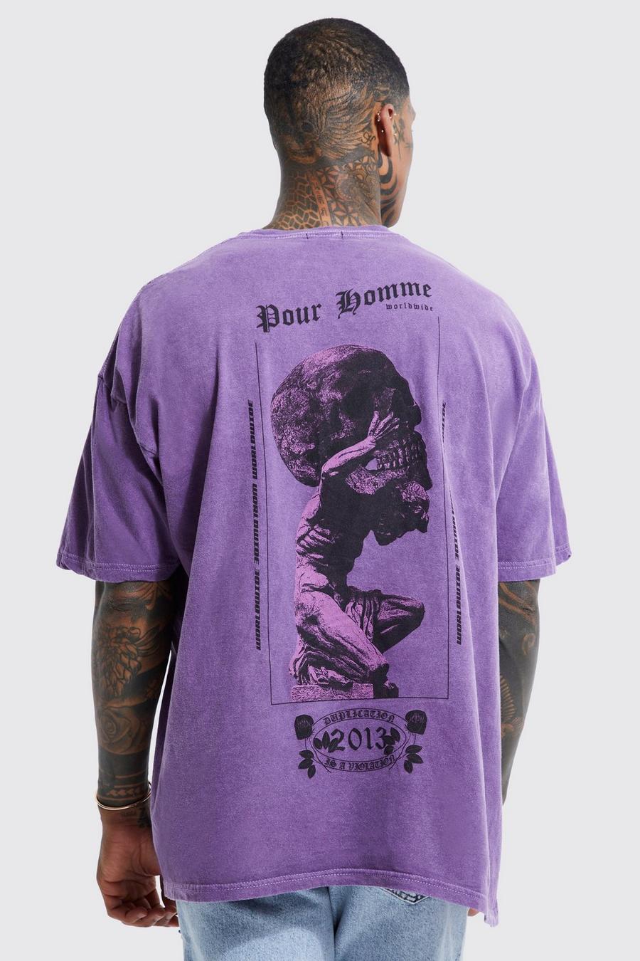Purple Överfärgad oversized t-shirt med dödskalle