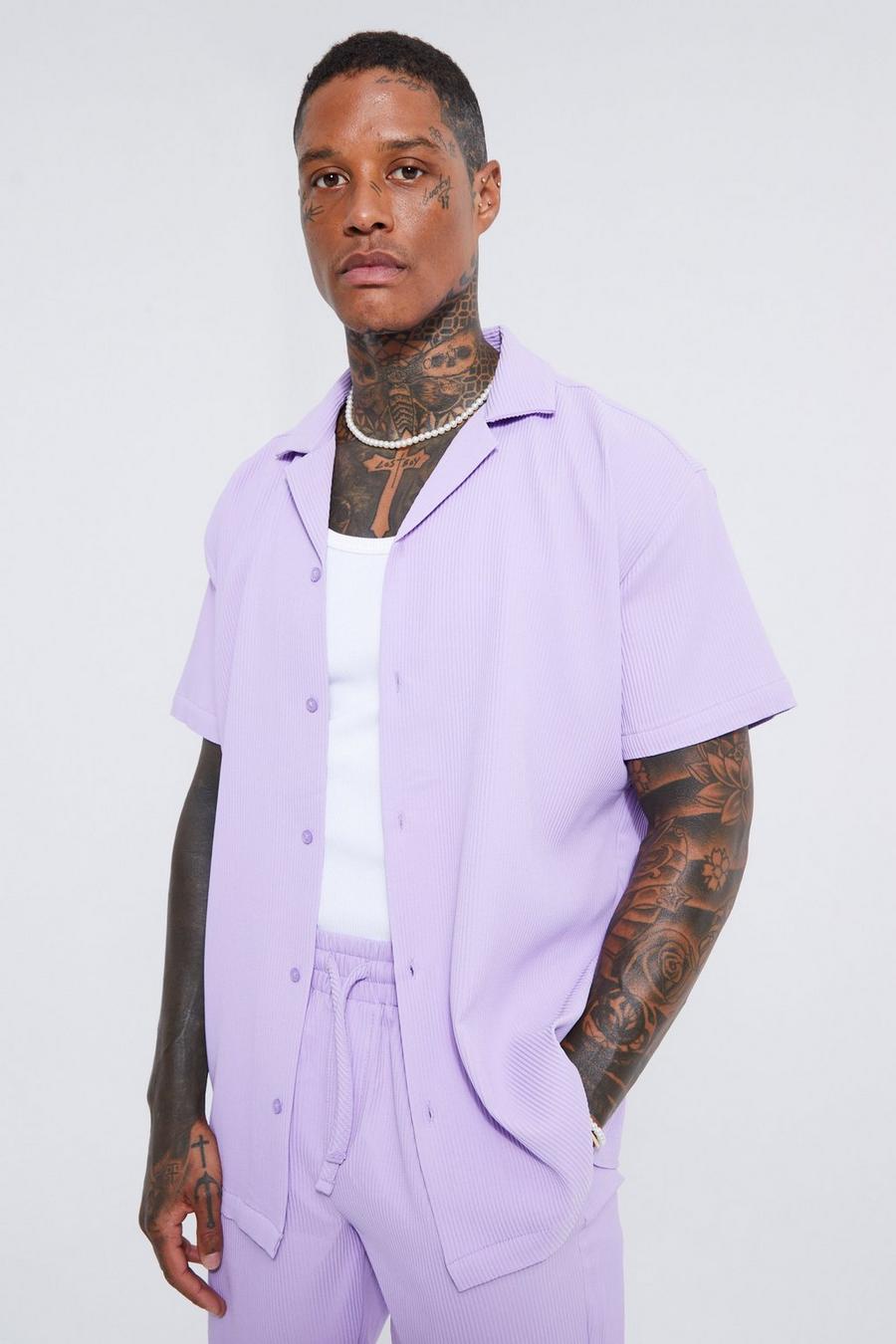 Kurzärmliges Oversize Hemd mit Falten, Lilac
