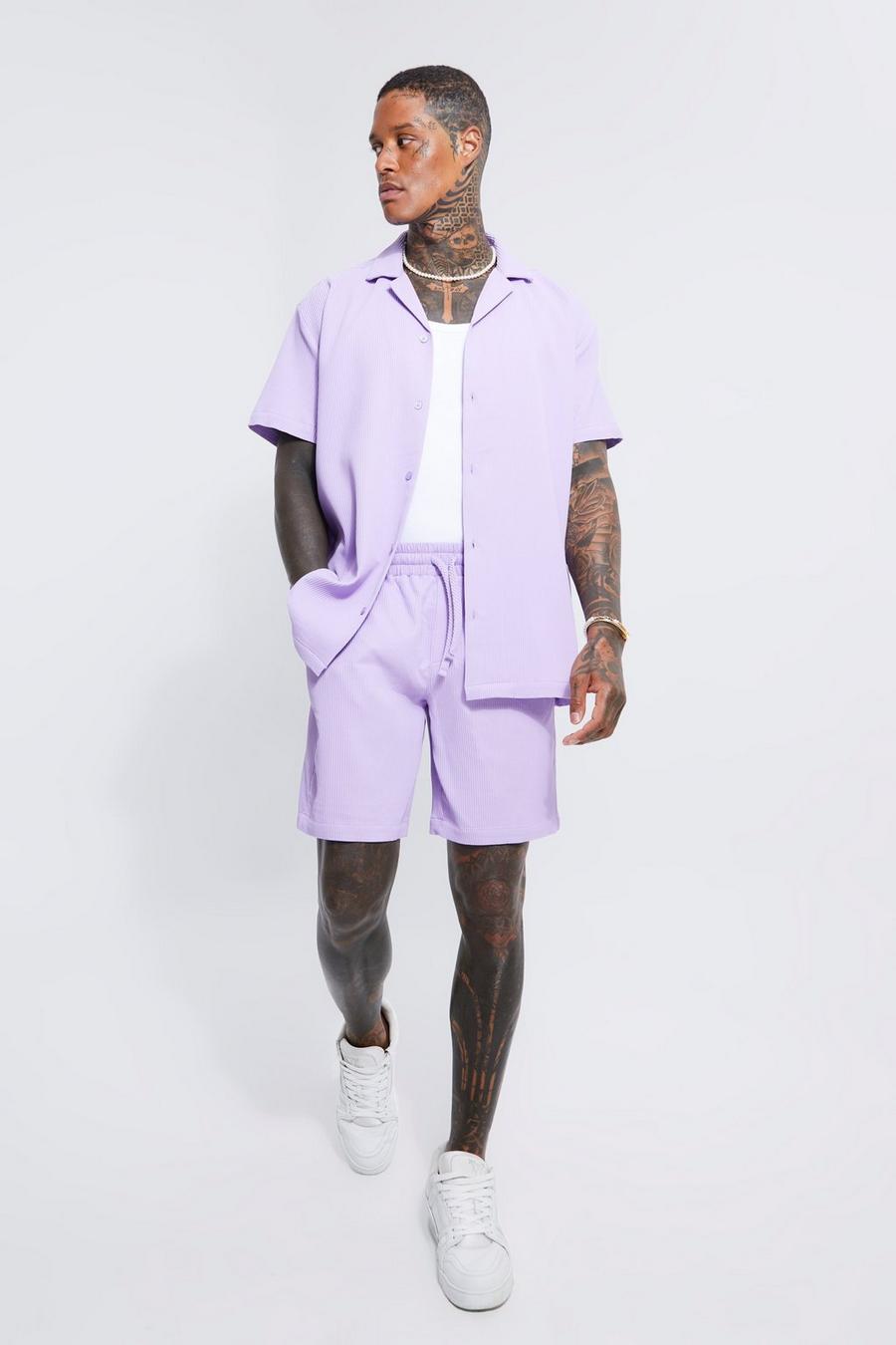 Lilac Pleated Oversized Shirt And Short Set