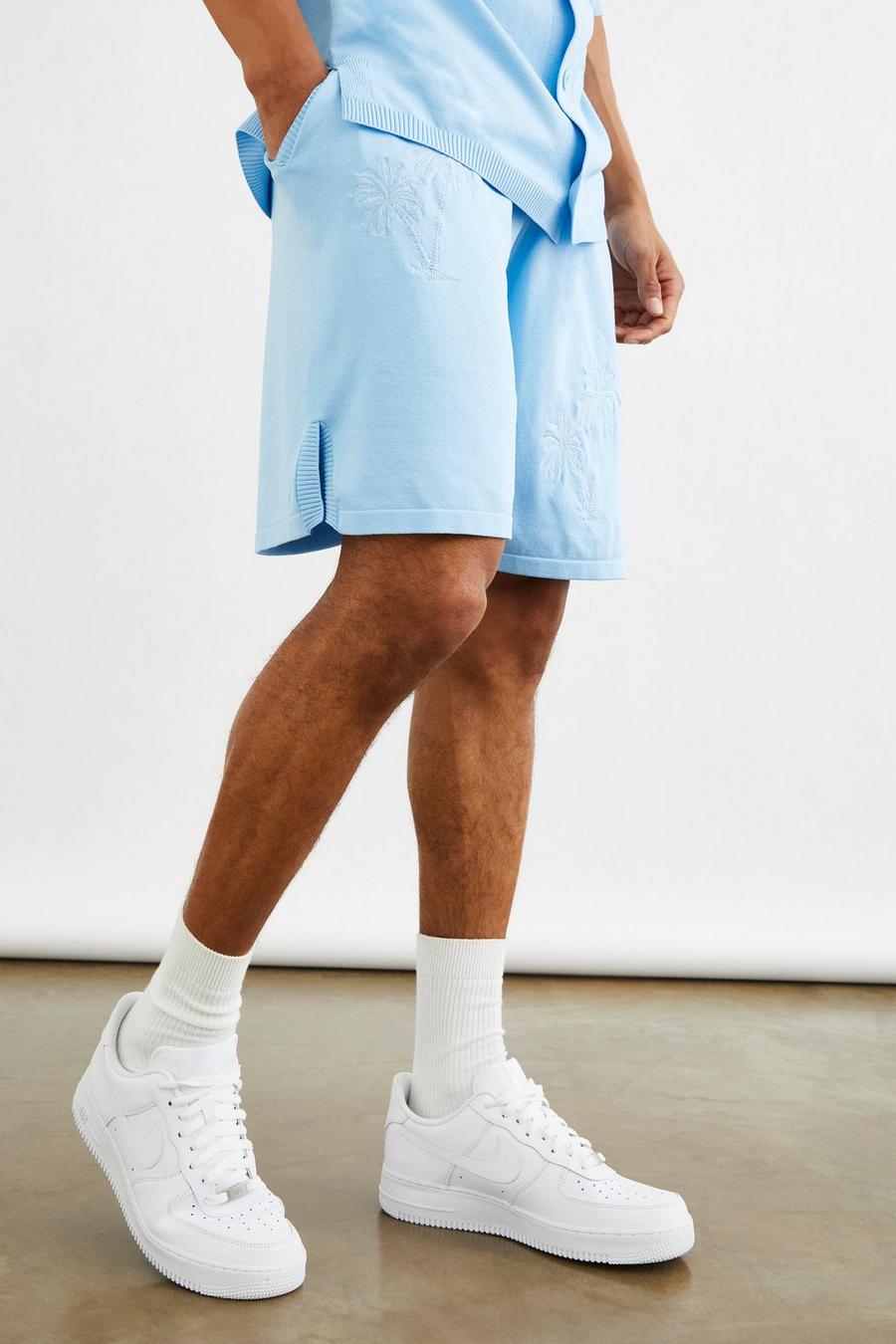 Blue Stickade shorts med ledig passform