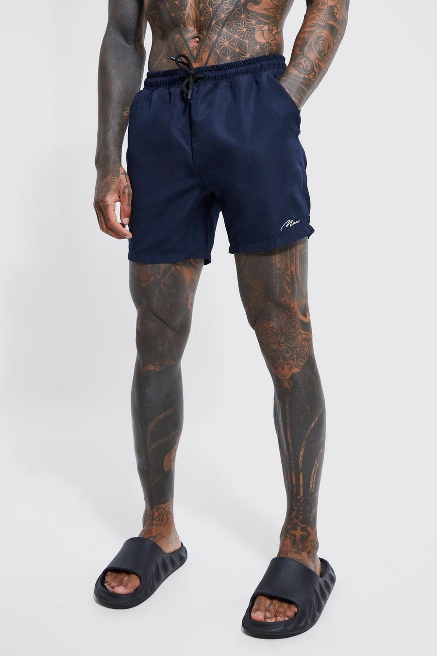 Navy Man Signature Mid Length Swim Shorts