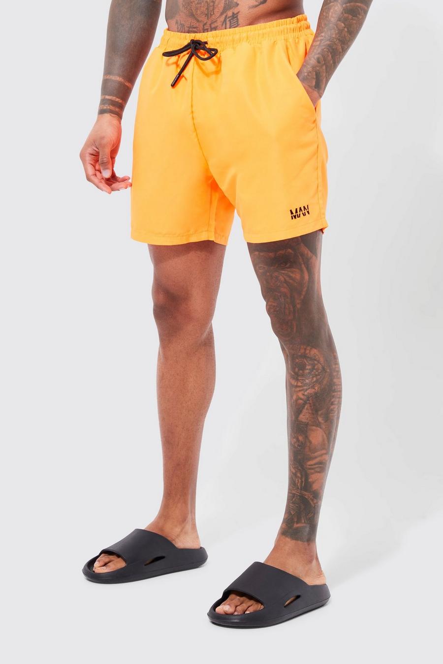 Neon-orange Original Man Mid Length Swim Shorts