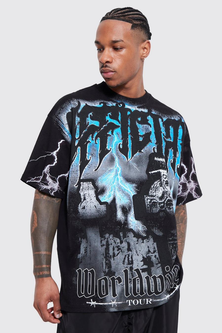 Black Oversized Official Gravestone Graphic T-shirt image number 1