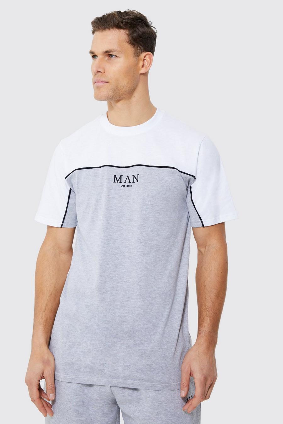 Grey marl Tall Long Line Man T-Shirt Met Biezen En Tekst