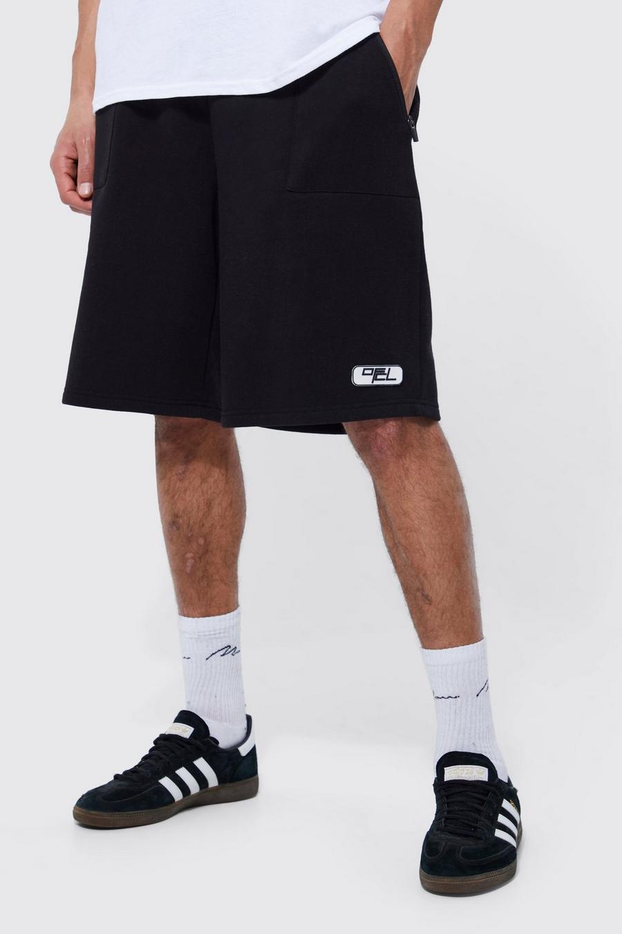 Black Tall Oversized Corduroy Jersey Cargo Shorts Met Rits image number 1