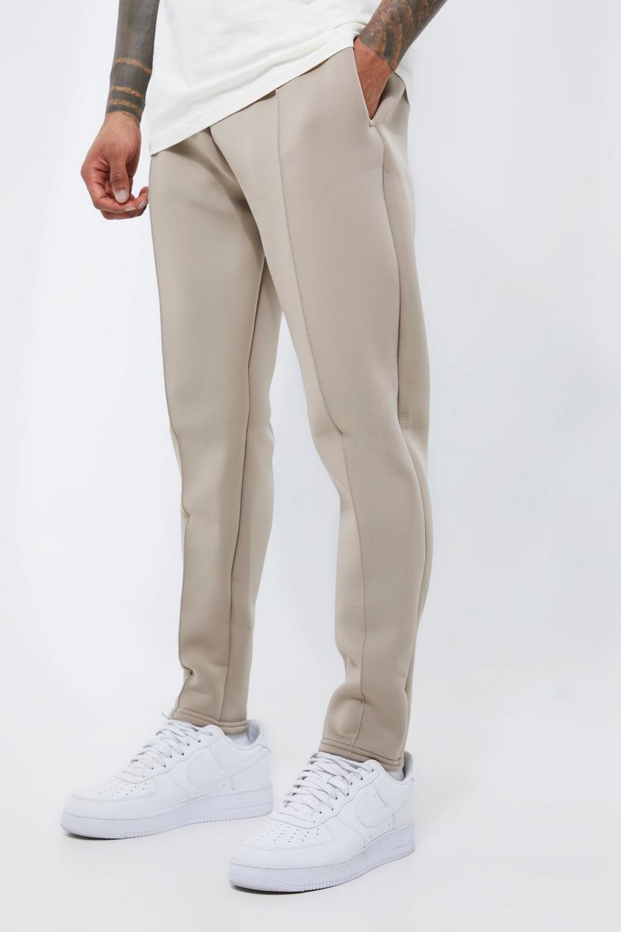 Taupe Slim fit tapered byxor i scuba image number 1