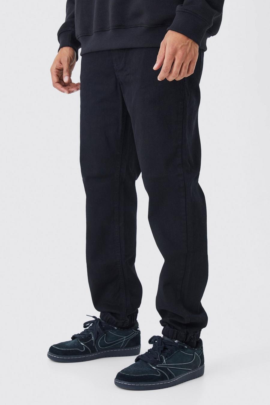 Black Elasticated Waistband Straight Fit Denim Joggers image number 1