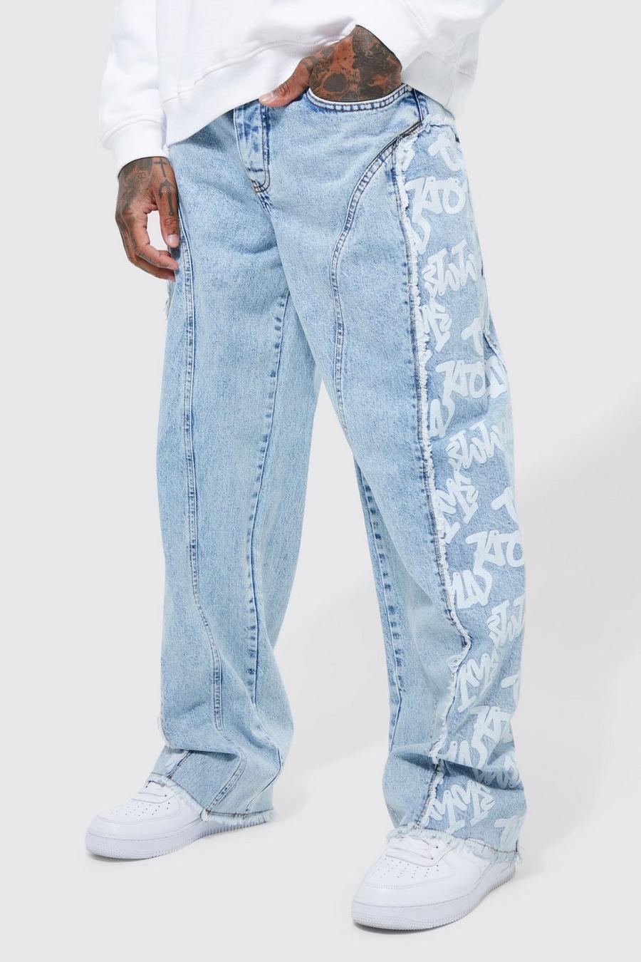Ice blue Versleten Baggy Jeans Met Gusset Detail