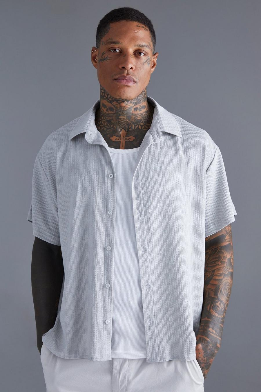 Camisa recta fruncida de manga corta, Light grey image number 1