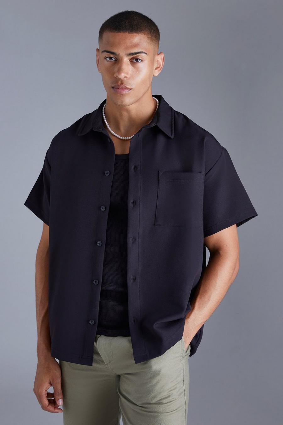 Black Short Sleeve Stretch Boxy Fit Shirt image number 1