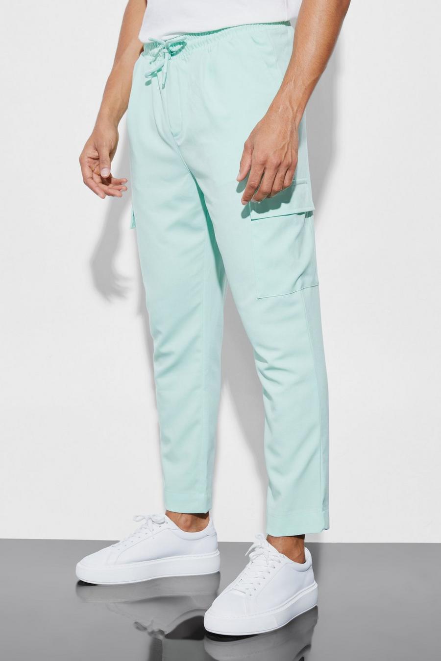 Mint Elasticated Tapered Cargo Trousers