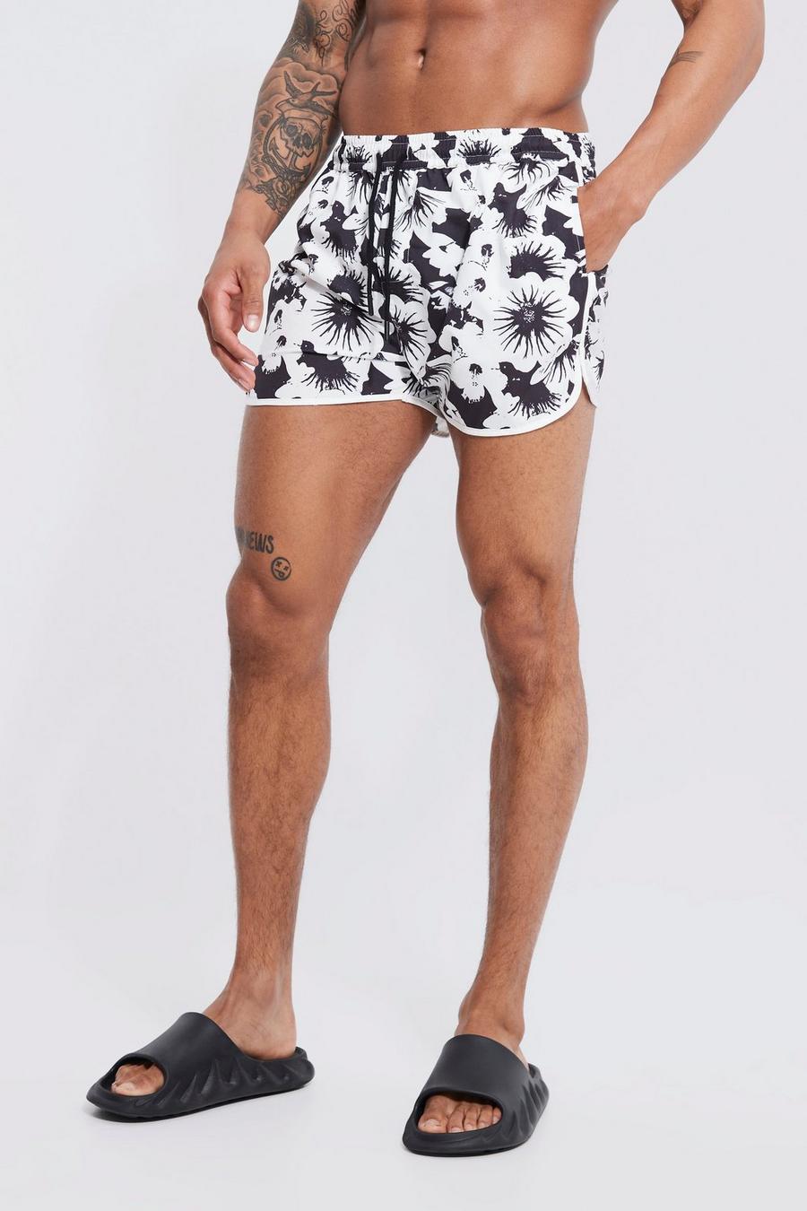 Black Runner Floral Printed Swim Shorts image number 1