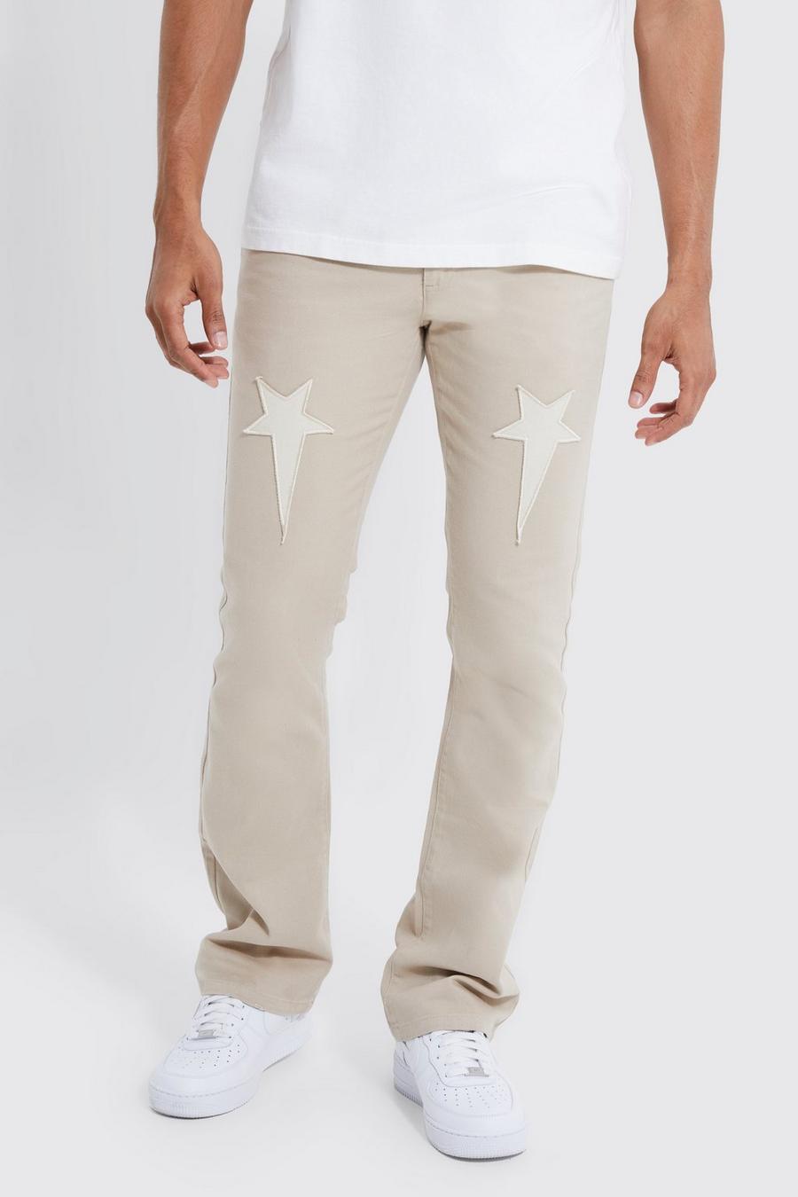 Sand Fixed Waist Skinny Flare Applique Trouser