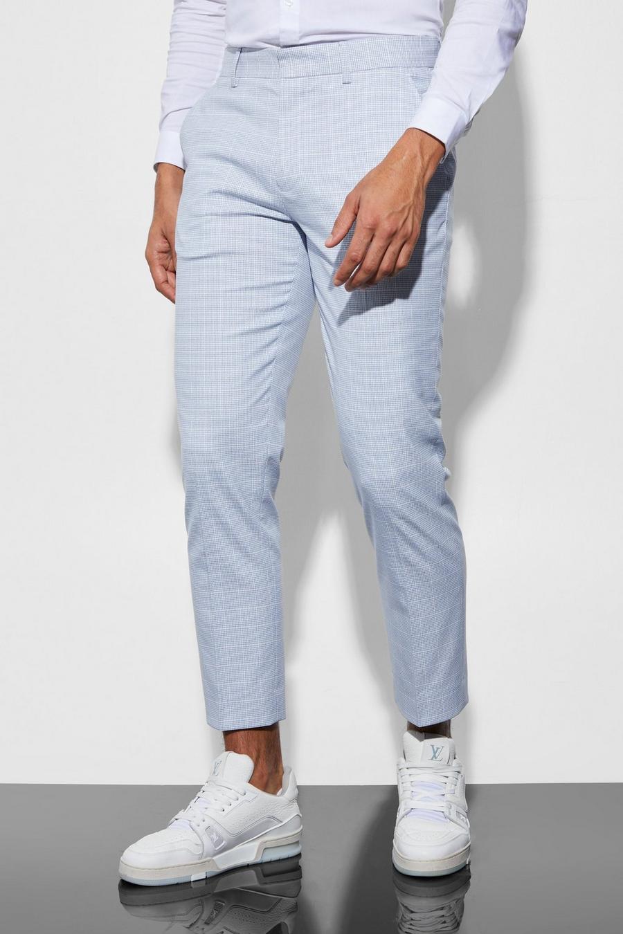 Ecru Slim Crop Micro Check Suit Trousers