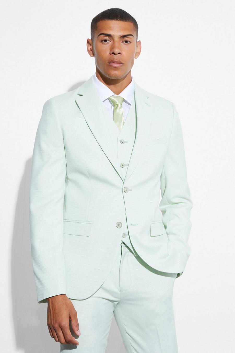 Light green Micro Slim Fit Colbert Met Textuur