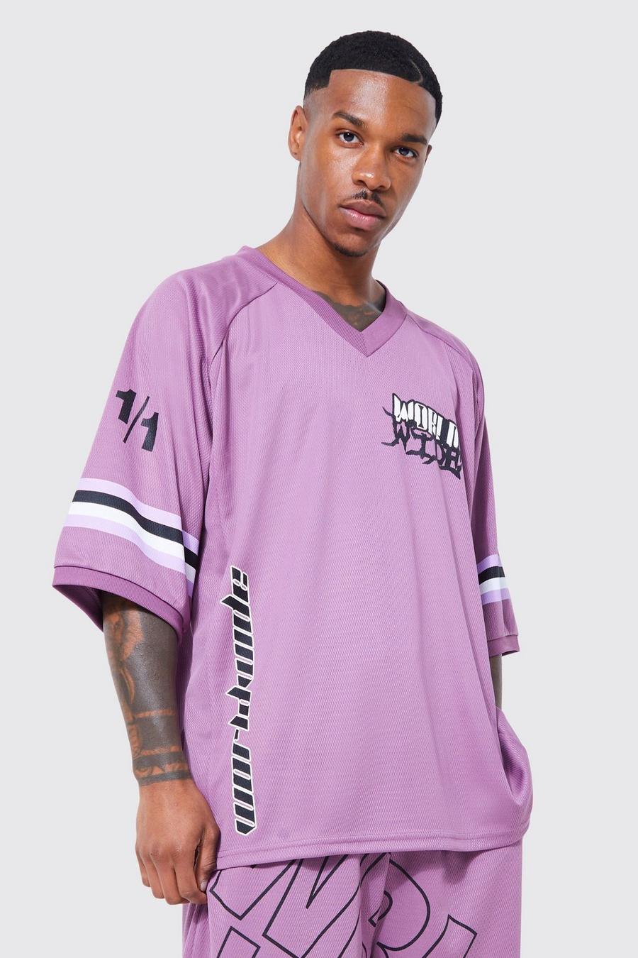 Purple Worldwide Mesh V-neck Football T-shirt