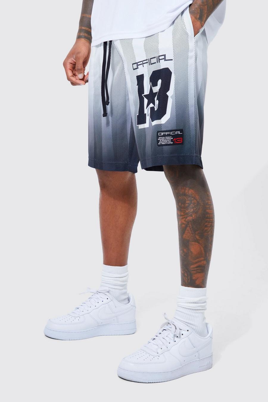 Mesh Basketball-Shorts mit 13-Print, White
