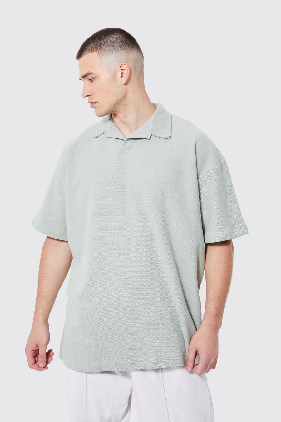Sage Tall Oversized Jersey Keperstof Polo Met Revers Kraag