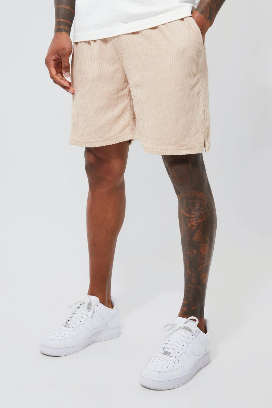 Stone Loose Fit Ribbed Towelling Shorts image number 1