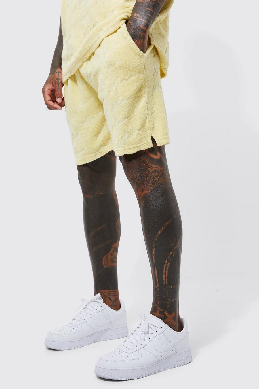 Yellow Loose Fit Debossed Man Shorts
