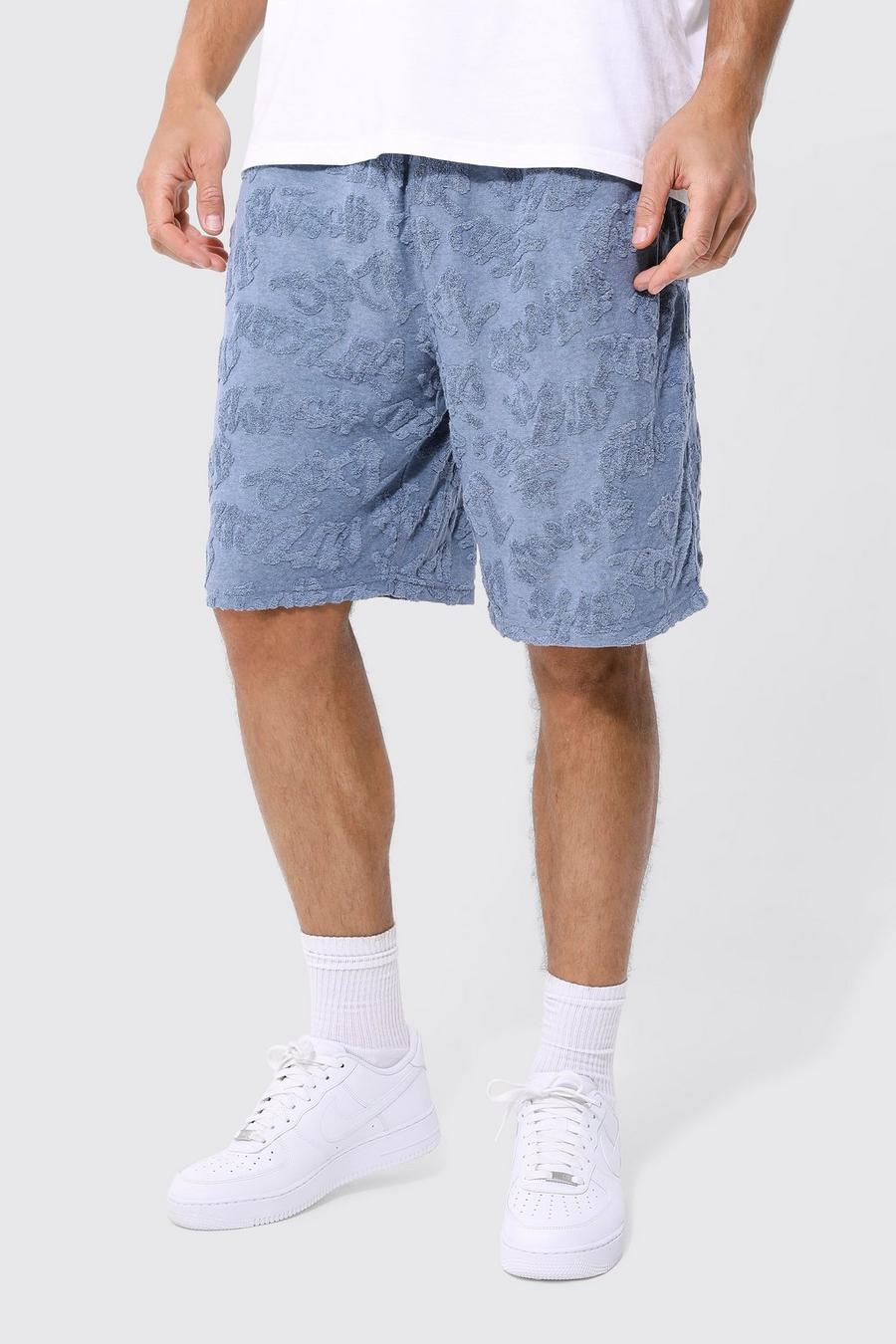 Dusty blue Tall Baggy Shorts Met Reliëf Patroon