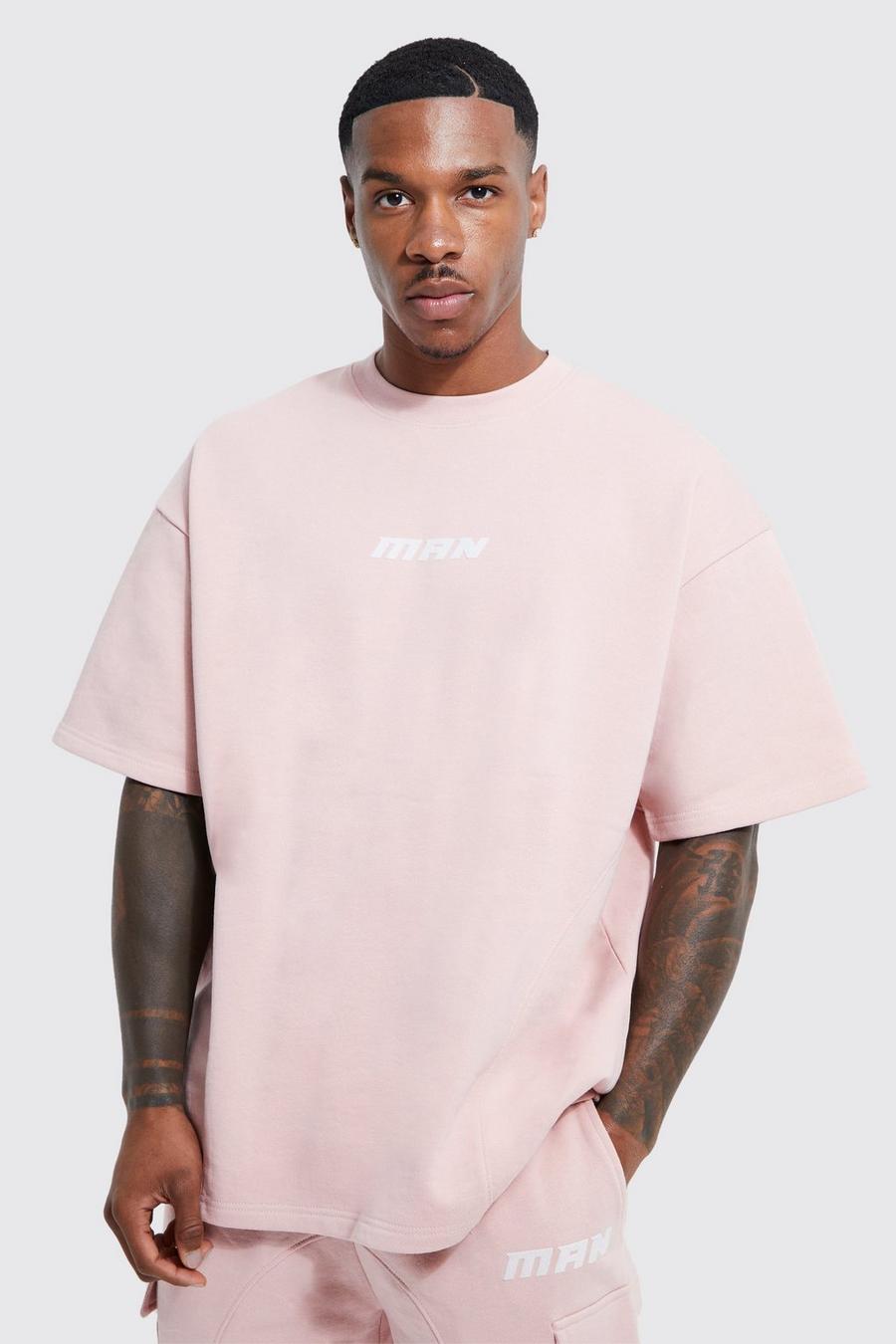 T-shirt oversize con pannelli Man a effetto velluto, Pink