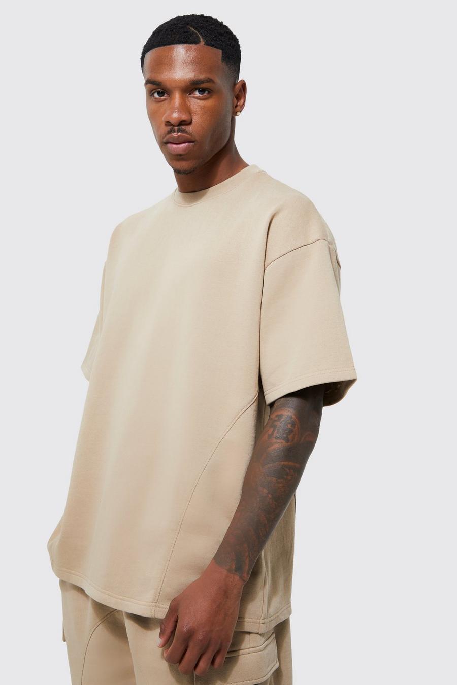 Camiseta oversize MAN aterciopelada con panel, Stone