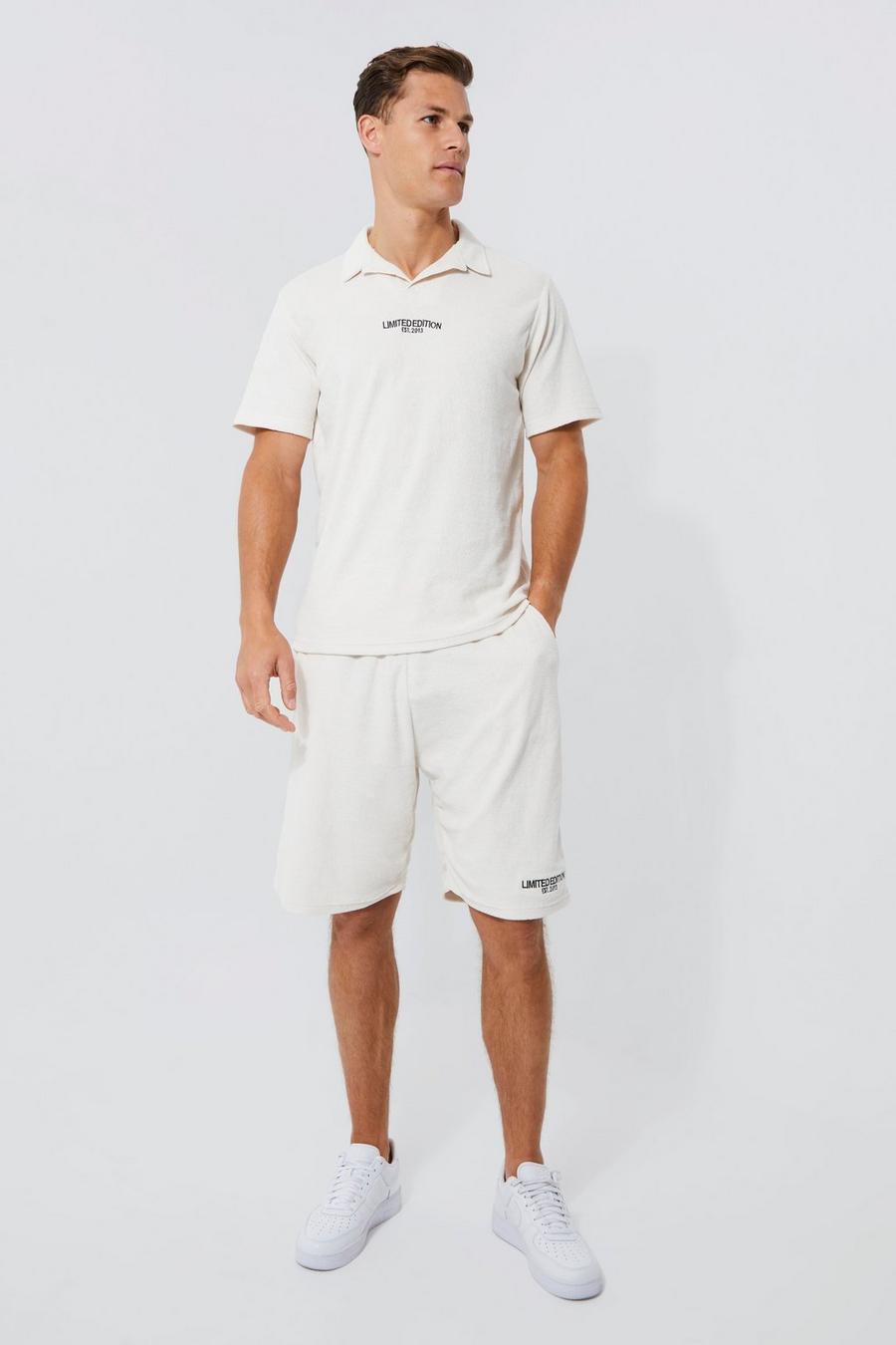 Ecru Tall Embroidered Towelling Polo And Short Set