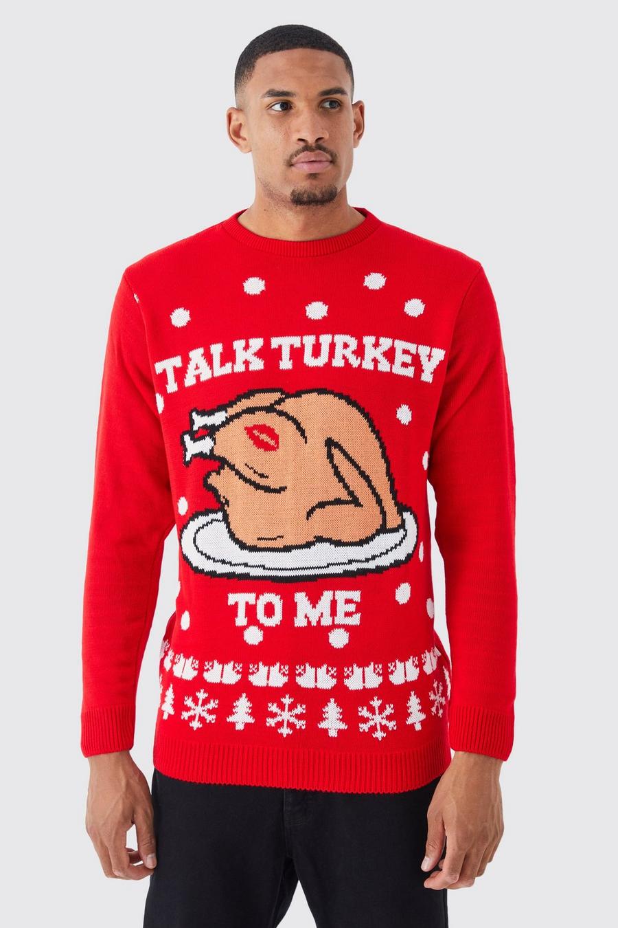 Tall Weihnachtspullover mit Talk Turkey to Me Print, Red
