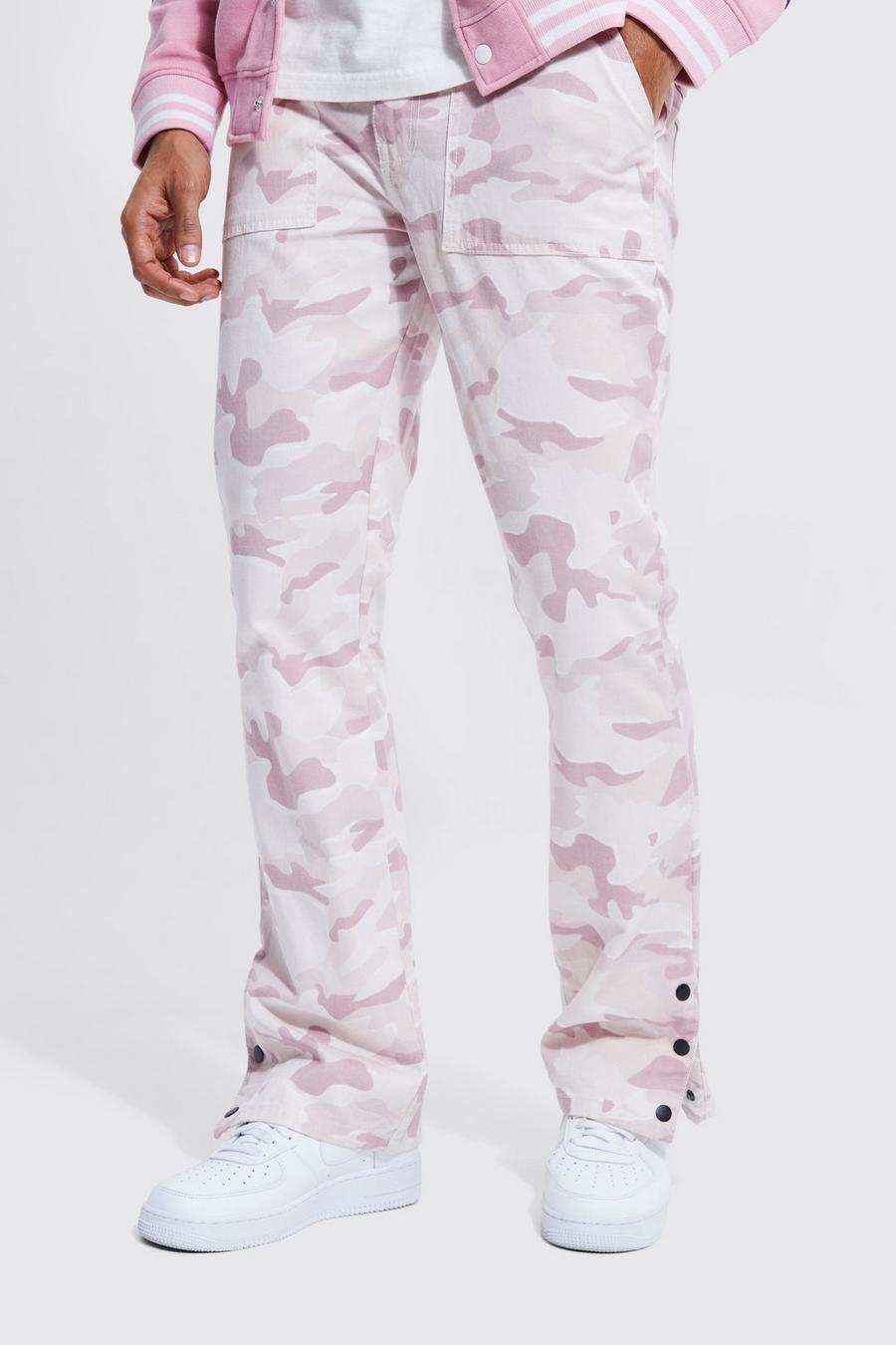 Light pink Fixed Waist Slim Flare Cargo Camo Trouser image number 1