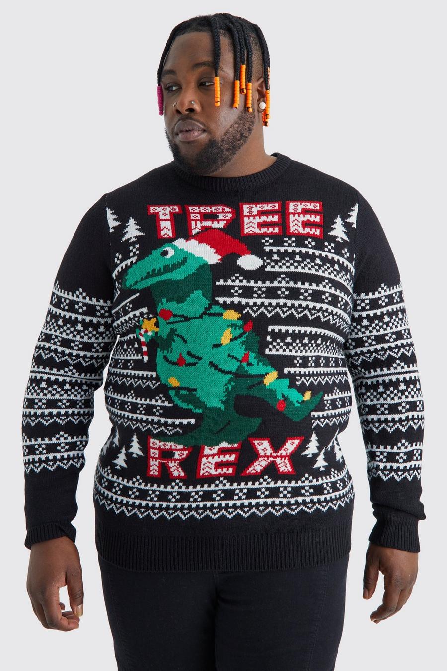 Black Plus Tree Rex Christmas Jumper