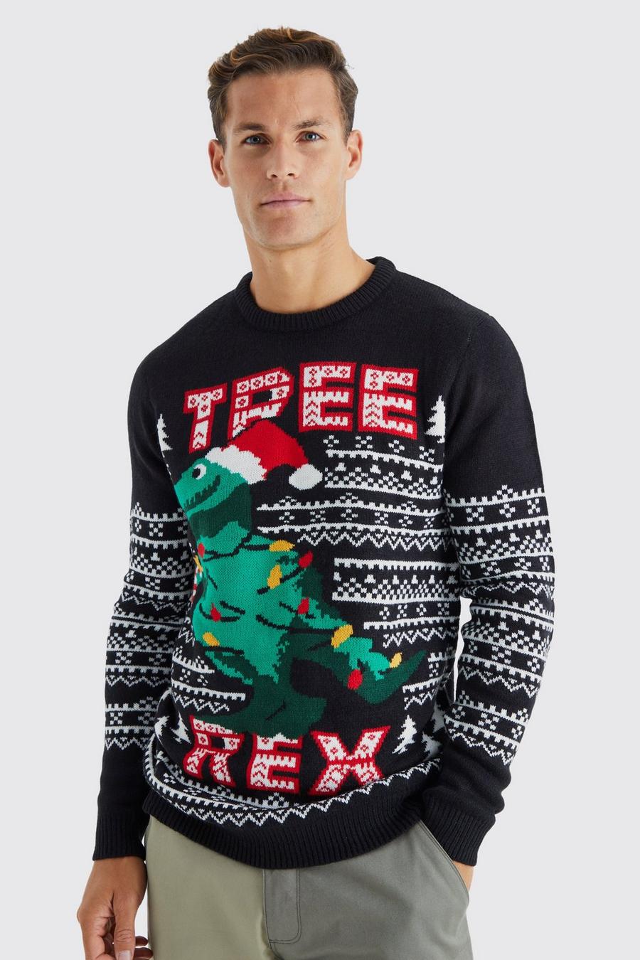 Tall Weihnachtspullover mit Tree Rex Print, Black