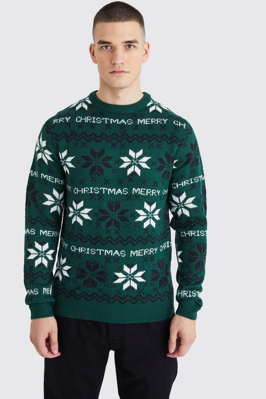 Maglione Tall natalizio con motivi Fairisle e slogan Merry Christmas, Forest