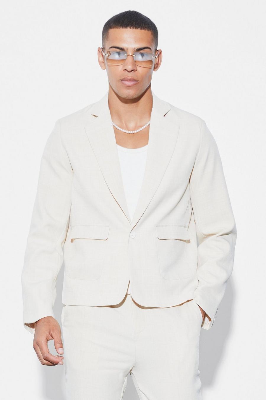 Stone Boxy Fit Single Breasted Plain Suit Jacket