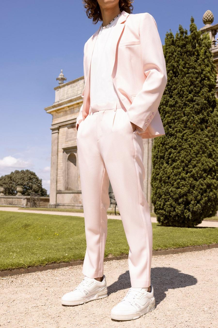 Schmale Anzughose mit Hahnentritt-Print, Pale pink