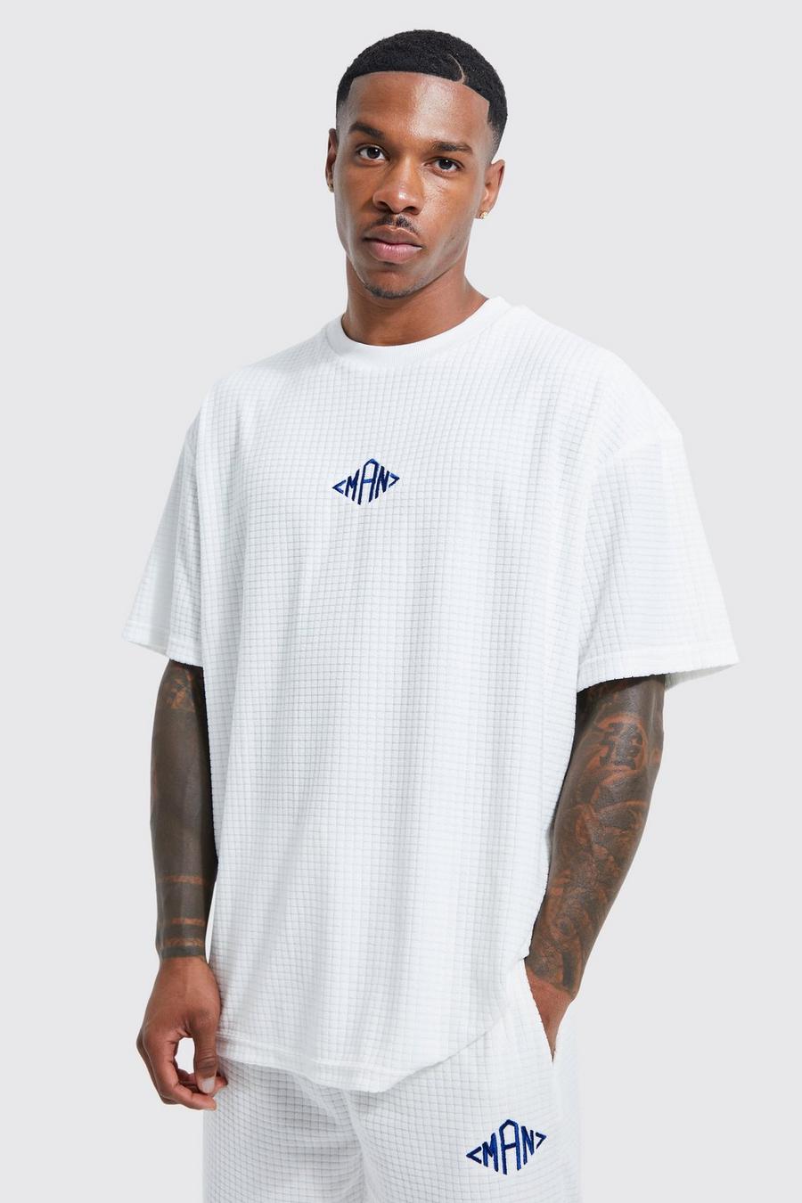 Oversize Man Frottee T-Shirt in Waffeloptik, White