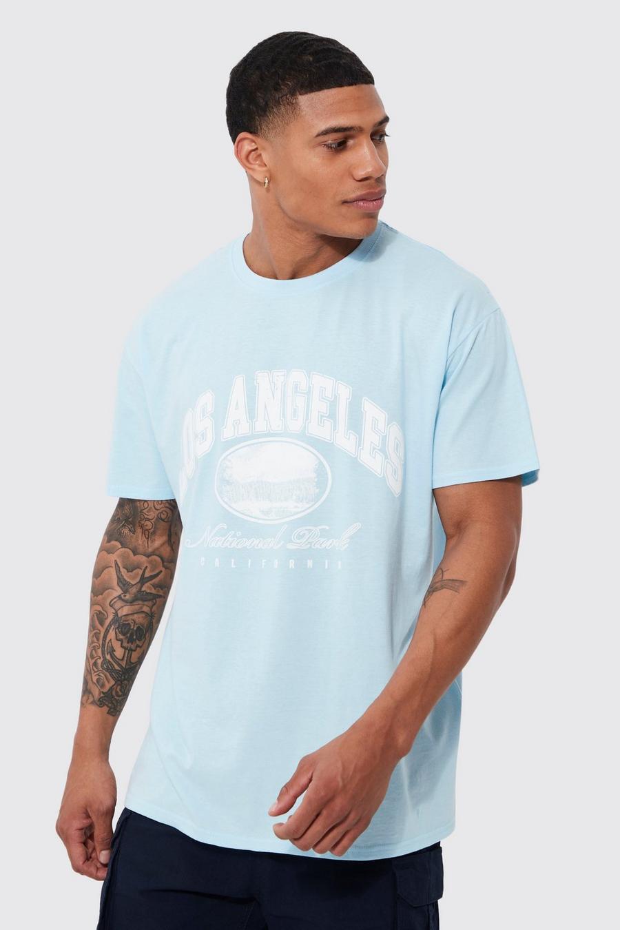 Camiseta oversize con estampado gráfico universitario de Los Angeles, Light blue