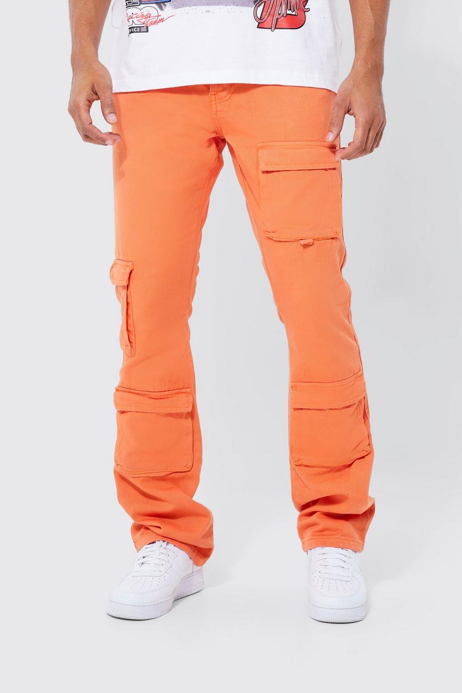 Pantaloni Cargo Skinny Fit con vita fissa e pieghe sul fondo, Orange