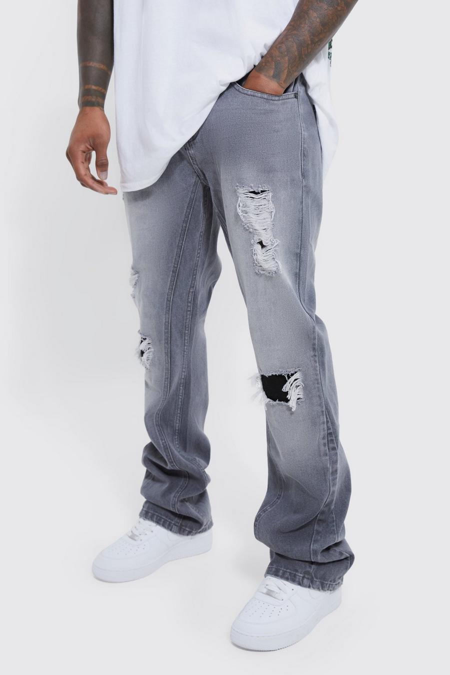 Ice grey Flared Slim Fit Rip & Repair Jeans