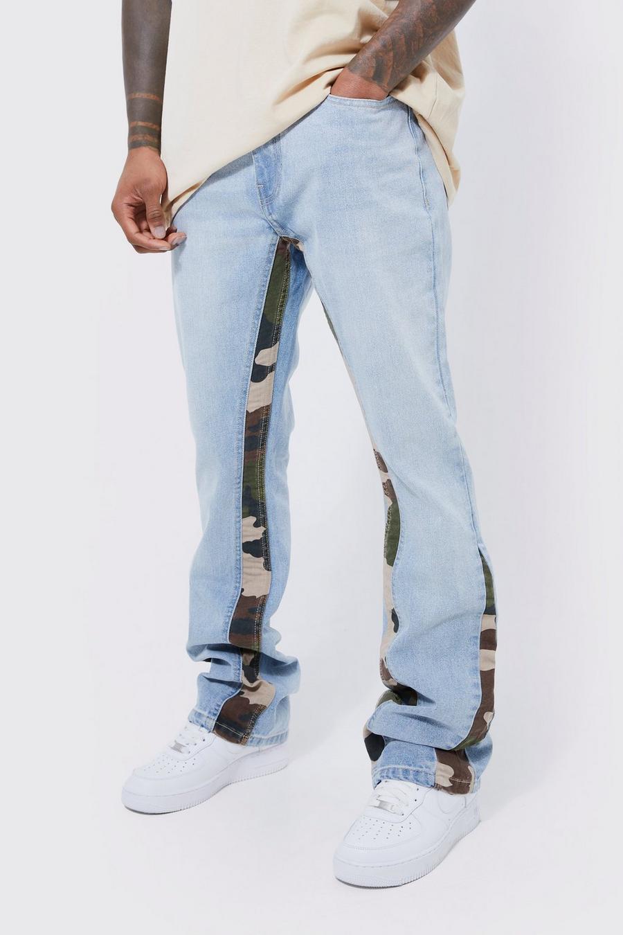 Light blue Slim Flare Jeans With Camo Panels 