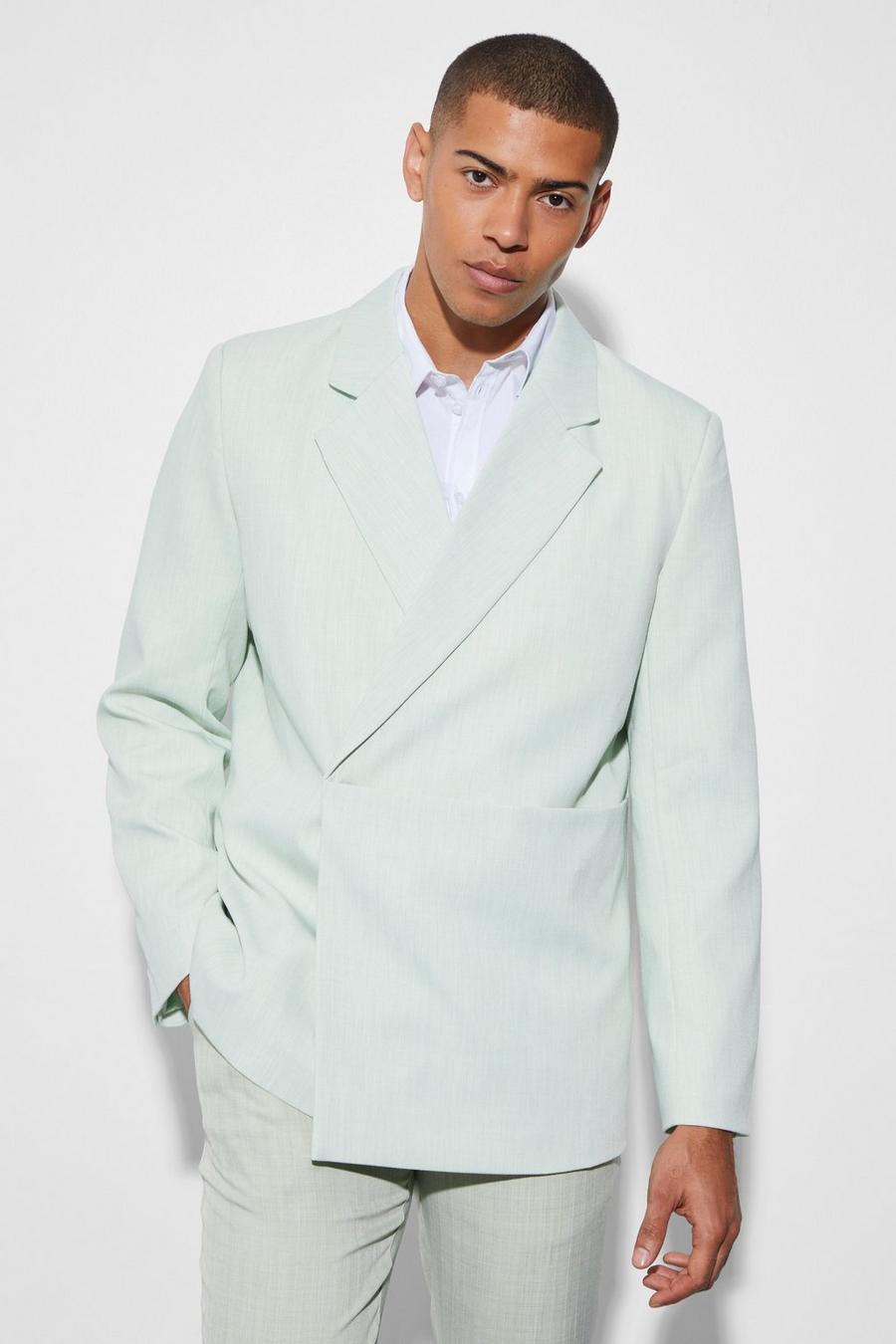 Sage Relaxed Wrap Blazer With Pouch