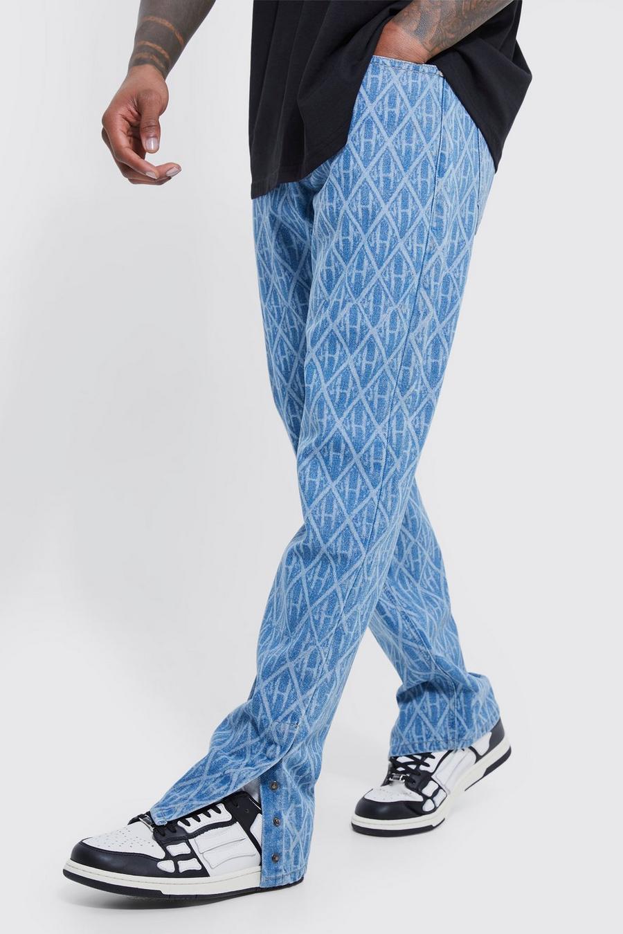 Light blue Man Laser Print Jeans Met Rechte Pijpen