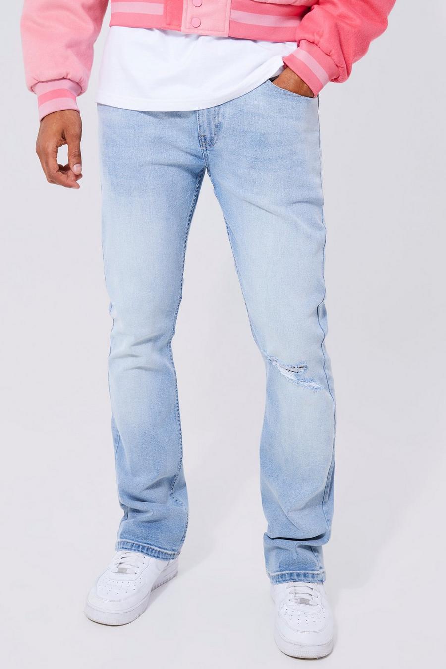 Jeans a zampa Skinny Fit con pieghe sul fondo e strappi sul ginocchio, Antique blue