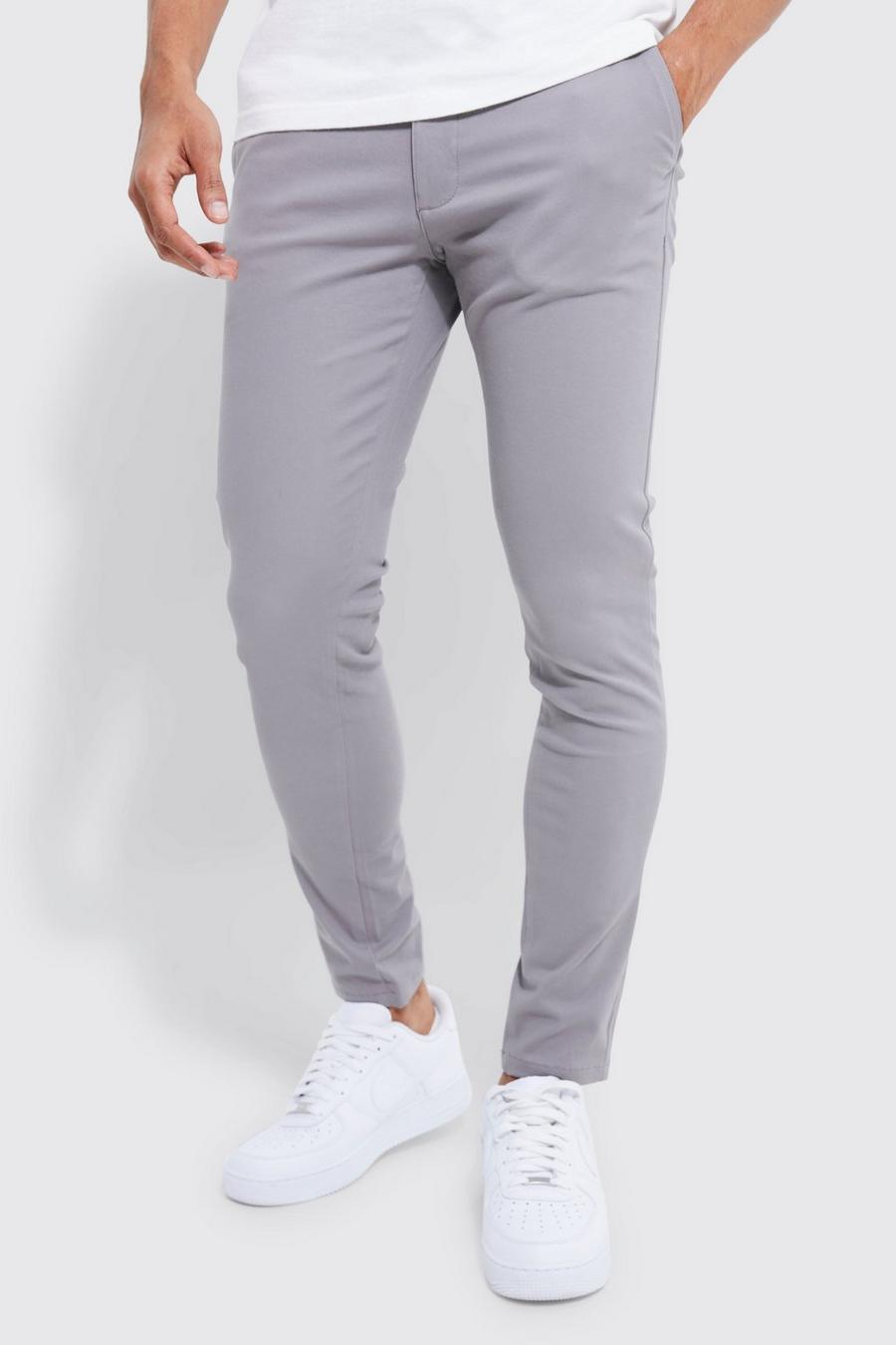 Pantalón chino pitillo con cintura fija, Grey